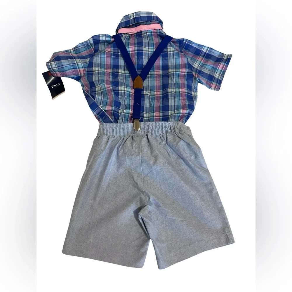 NEW‼️Toddler Boy IZOD 4 Piece Suspenders Shirt Set Cotton Blend Summer F…